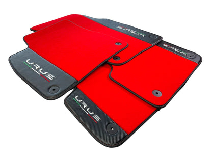 Red Floor Mats for Lamborghini Urus 2018-2024 with Carbon Fiber Leather