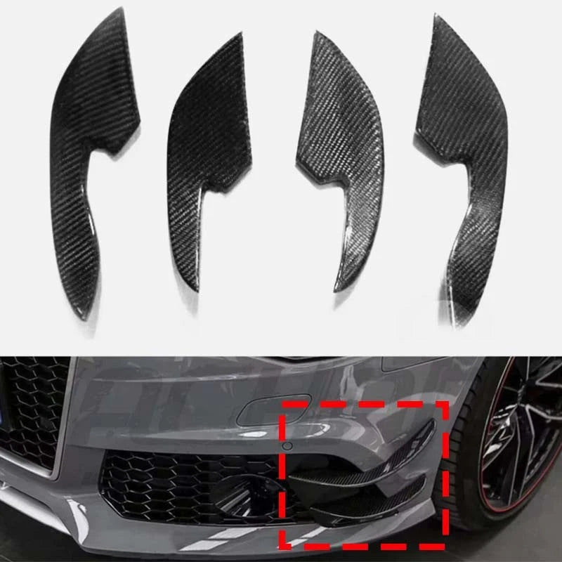 Real Carbon Fiber Front Side Canards Splitter Trim For Audi RS6 2013-2017