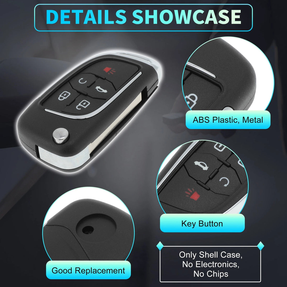 5x Buttons Key Fob Shell Case Keyless for Chevrolet Camaro Equinox (2010-2019)