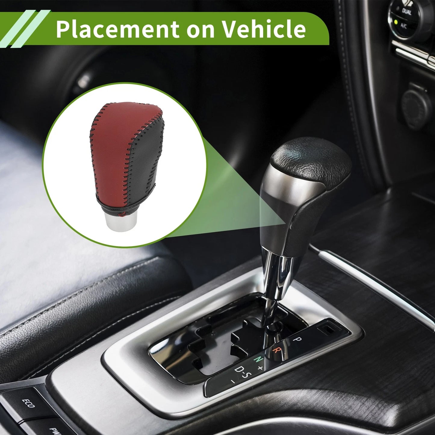 Car Gear Shift Knob Cover for Honda Civic 2016-2021 - Red Black Faux Leather
