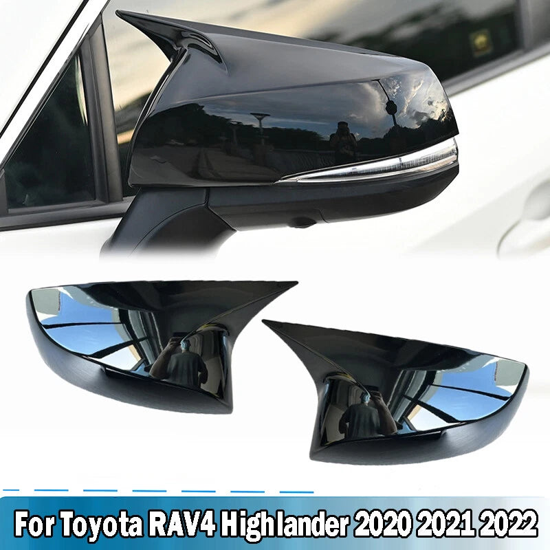 Gloss Black ABS Side Door Mirror Cover Caps for Toyota Highlander (2020-2022)
