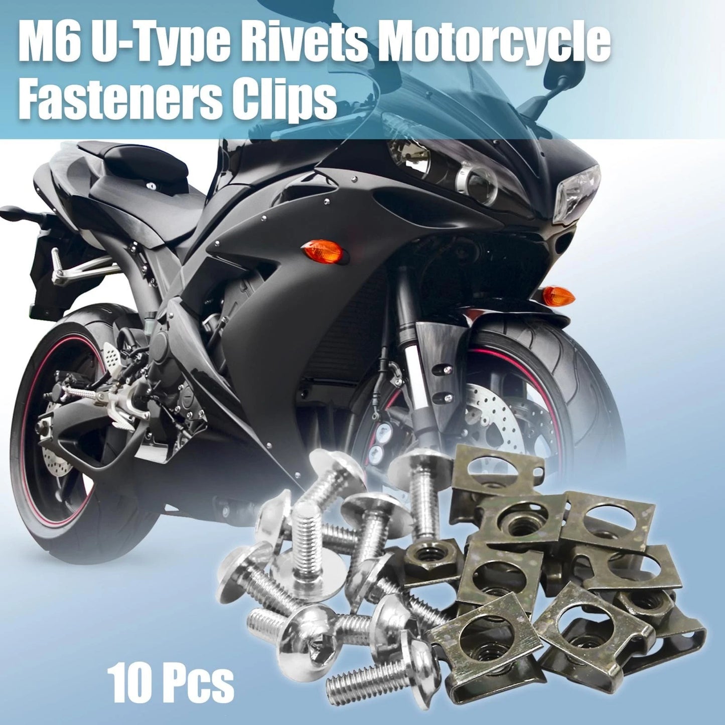 10 x M6 U-Type Rivets Motorcycle Fasteners Clips with Silver Tone Bolts Screws