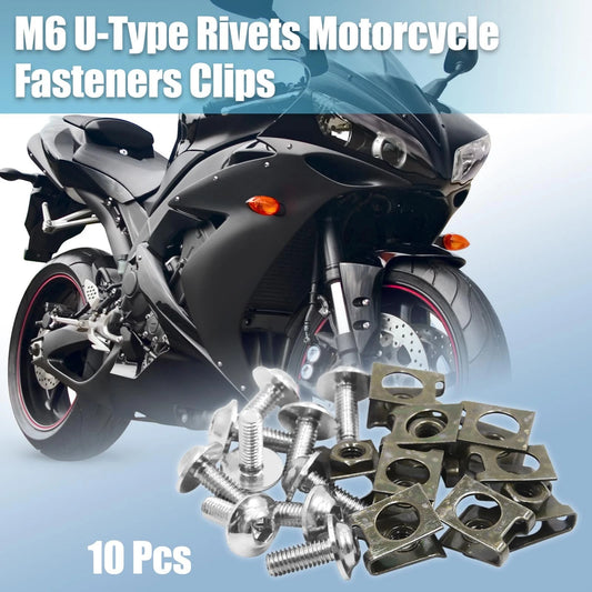 10 x M6 U-Type Rivets Motorcycle Fasteners Clips with Silver Tone Bolts Screws
