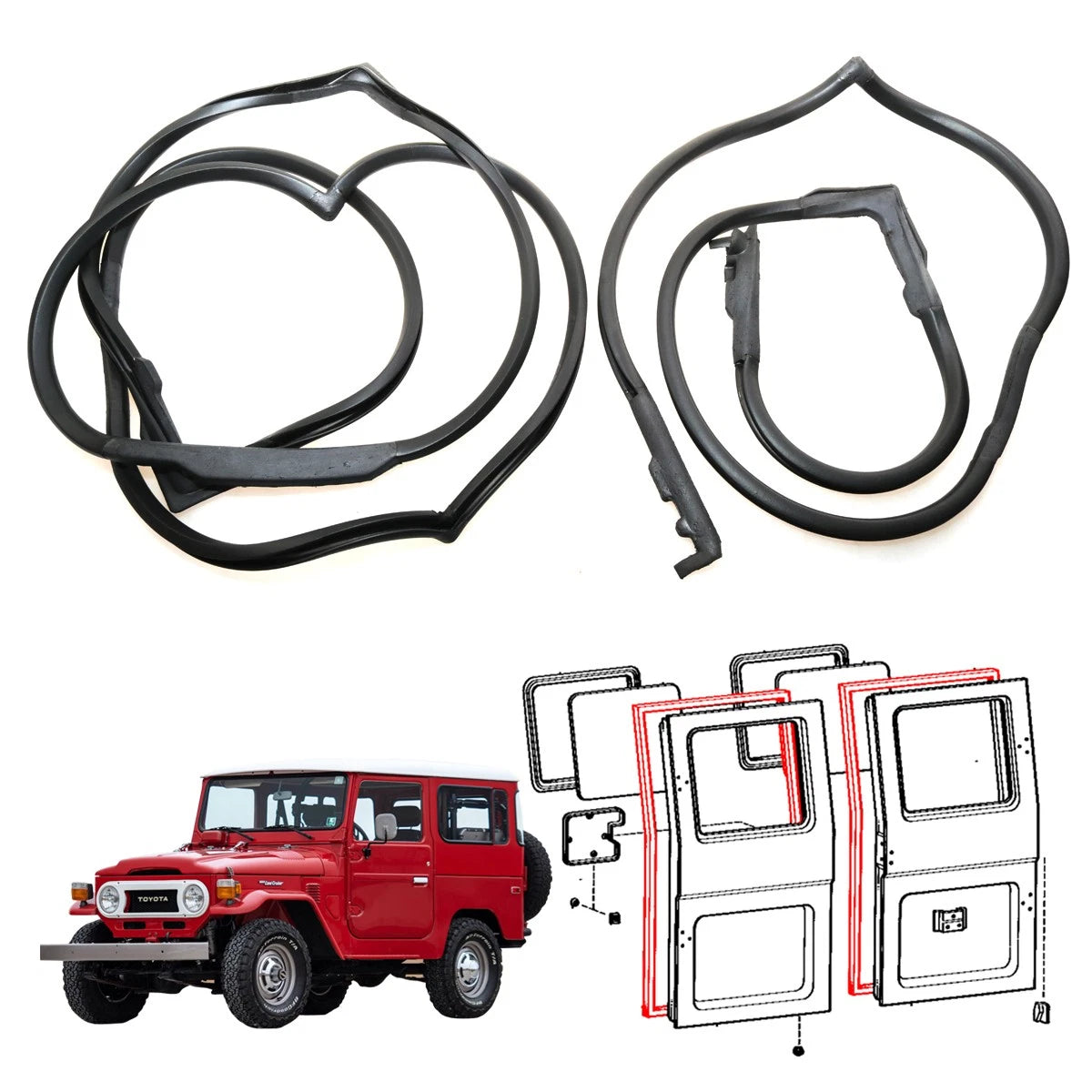 Back Swing Door Weatherstrip Set for Toyota Land Cruiser BJ40 FJ40 2-Door Hardtop