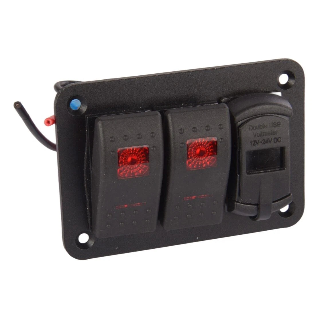2 Gang Rocker Toggle Switch Panel w/ Dual USB Port for RV Truck Marine Boat