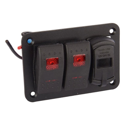 2 Gang Rocker Toggle Switch Panel w/ Dual USB Port for RV Truck Marine Boat
