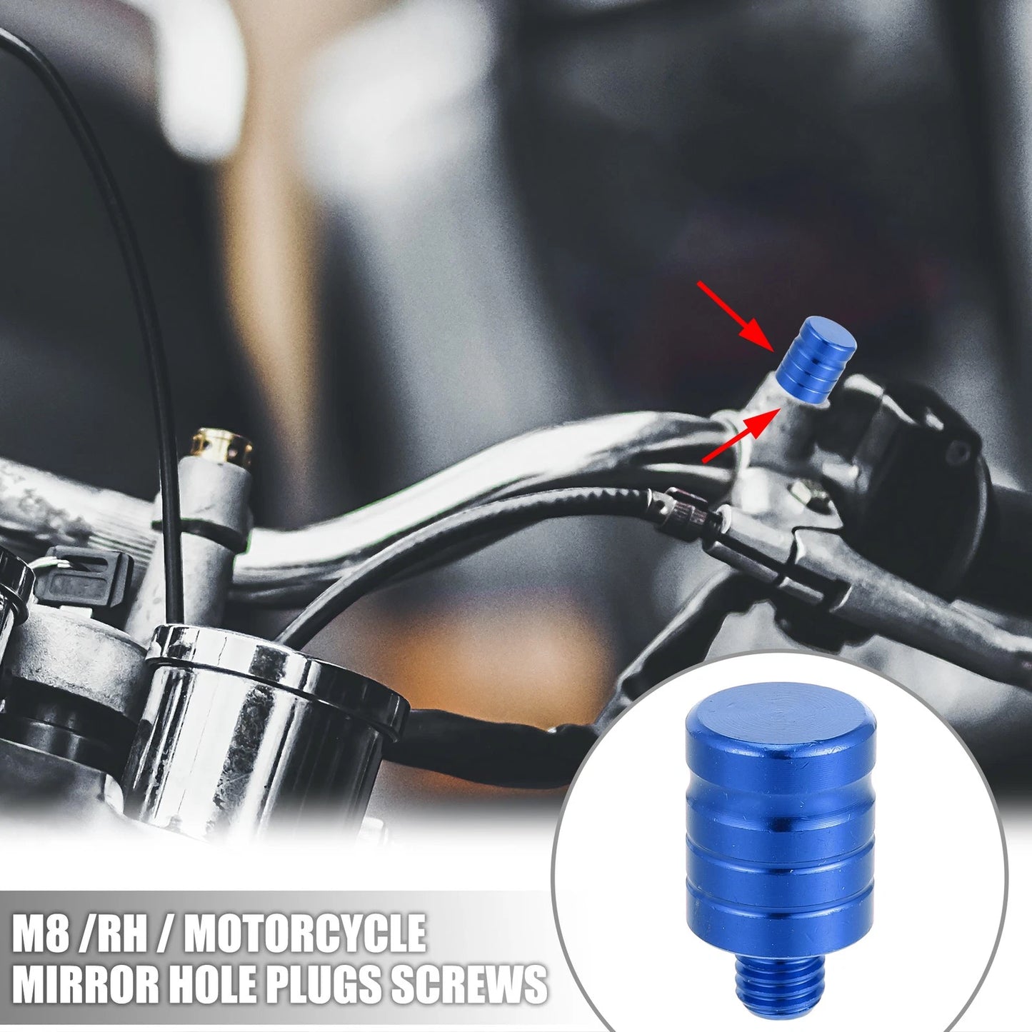 2 x M8x1.31 Motorcycle Side Mirror Hole Plug Screw Alloy Blue for Motorcycle