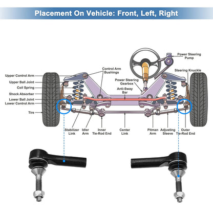 2 x Front Tie Rod End Links for Ford