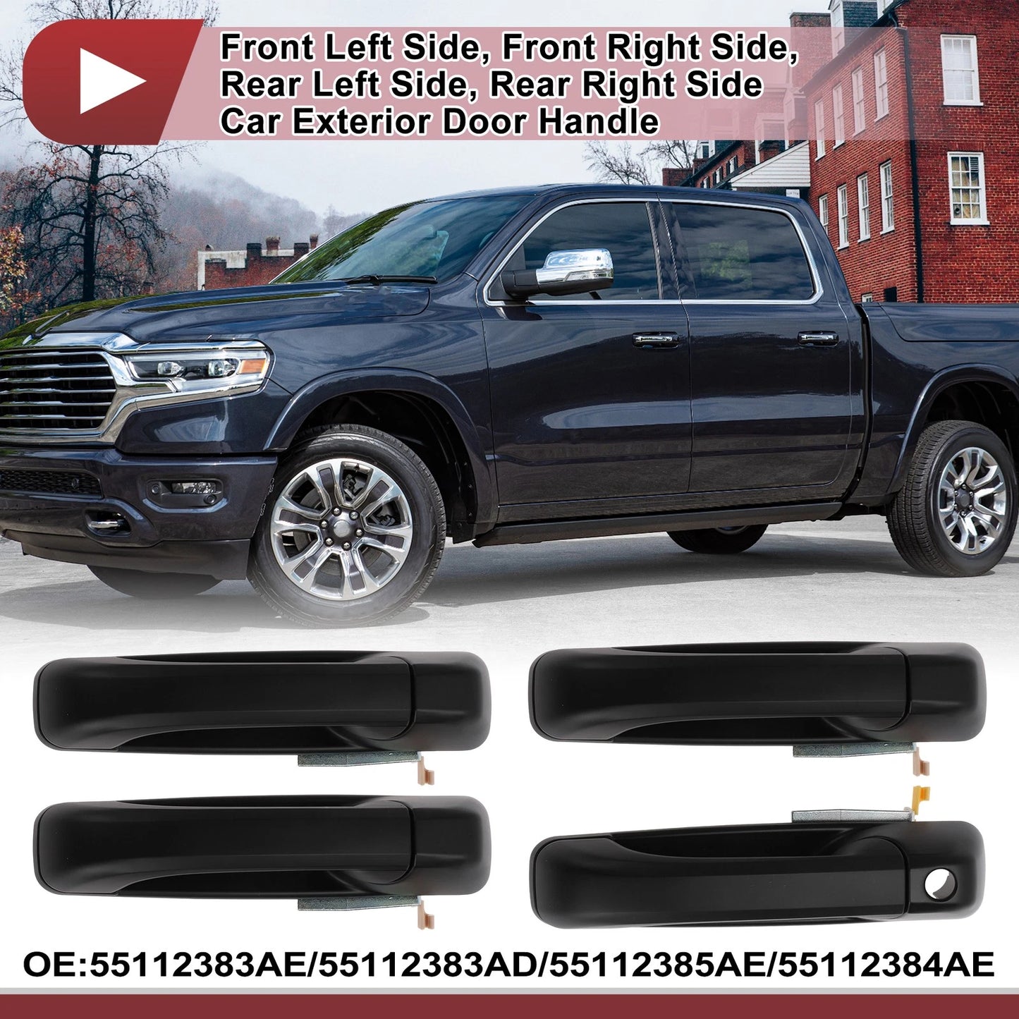 Exterior Door Handle Front/Rear Black for Dodge Ram 1500