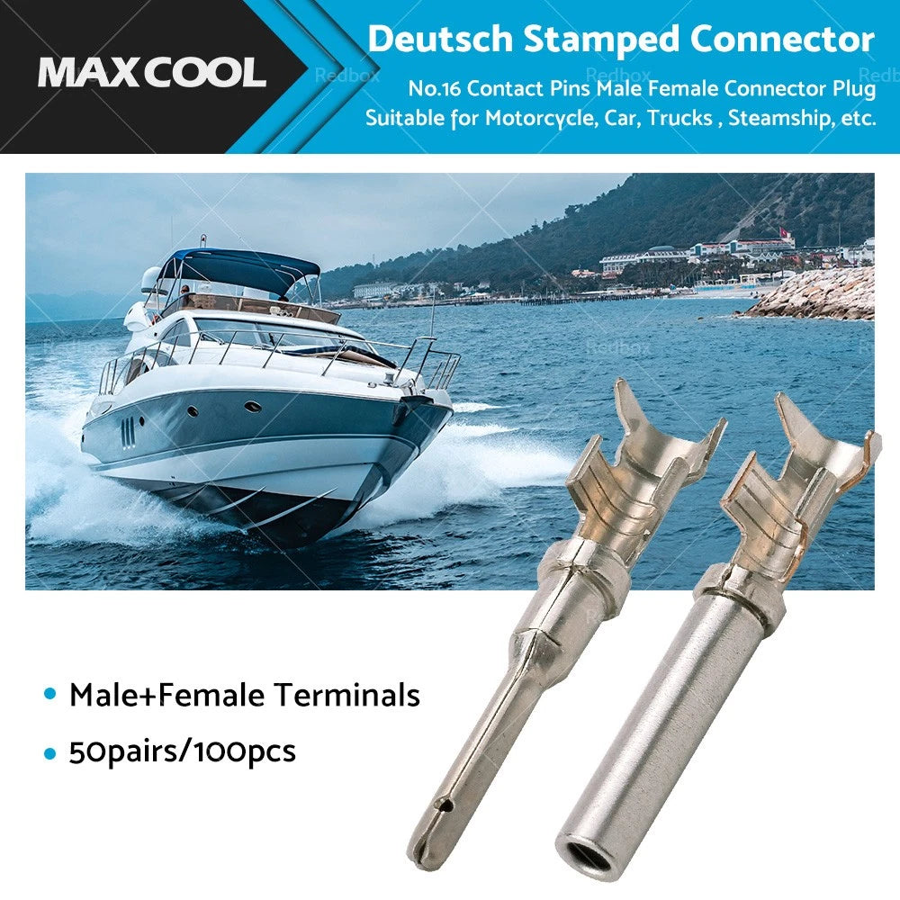 50 Pcs Deutsch Solid Terminal No.16 Contact Pins Male Female Connector