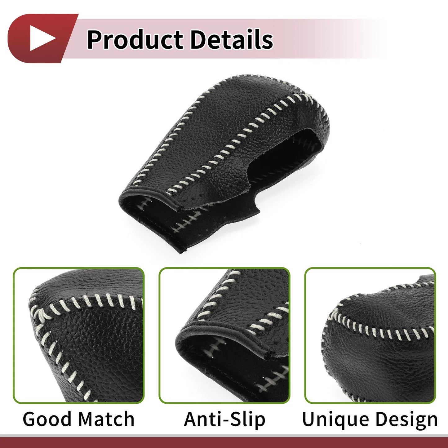 Pebbled Gear Shift Knob Cover Black/Beige Faux Leather for Chevrolet Cruze