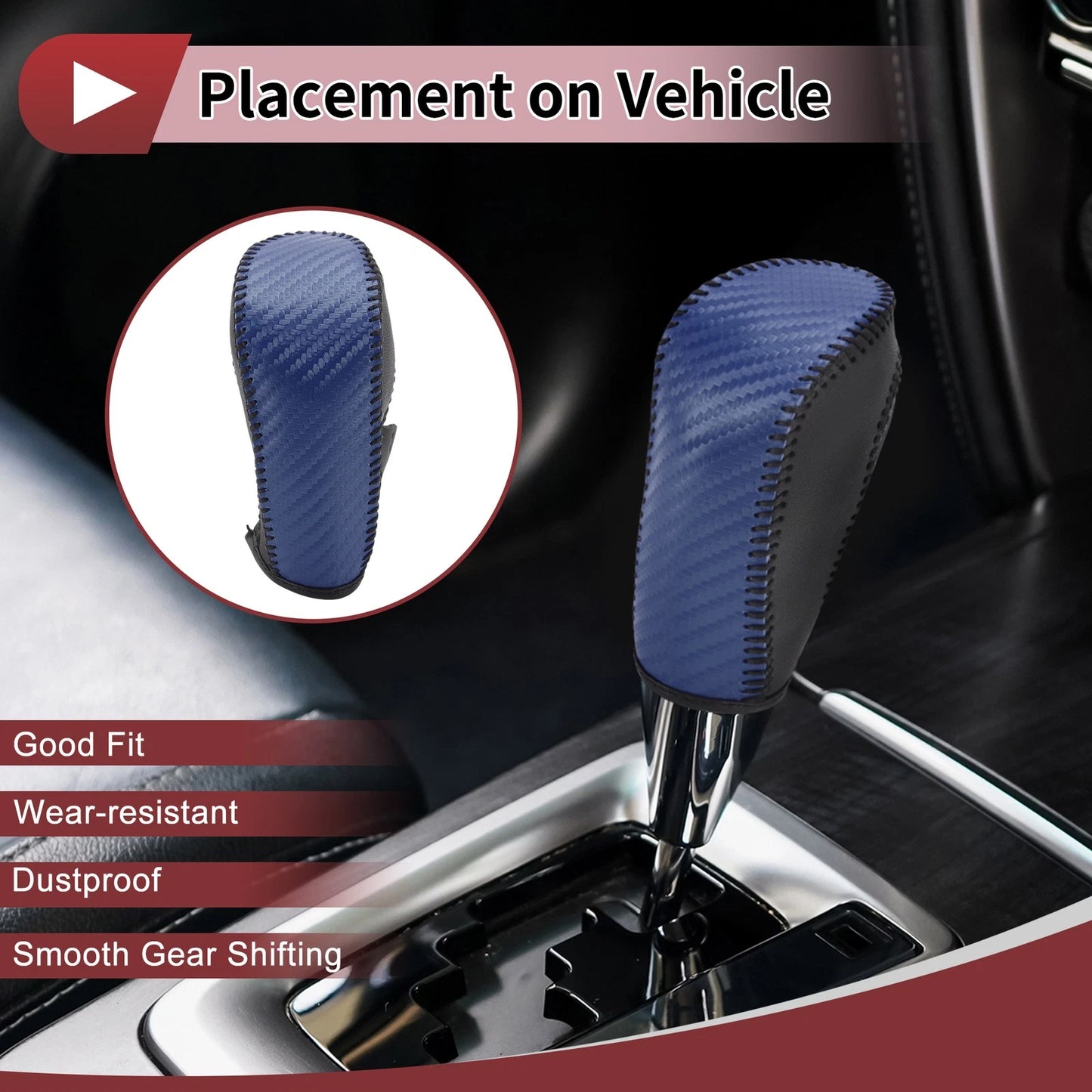 Car Gear Shift Knob Cover for Ford Fiesta (2009-2012) Black Blue Faux Leather