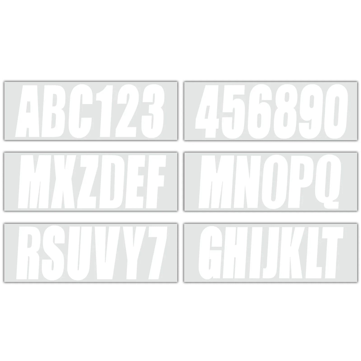 White Alpha-Numeric Registration Stickers Decals for Boat
