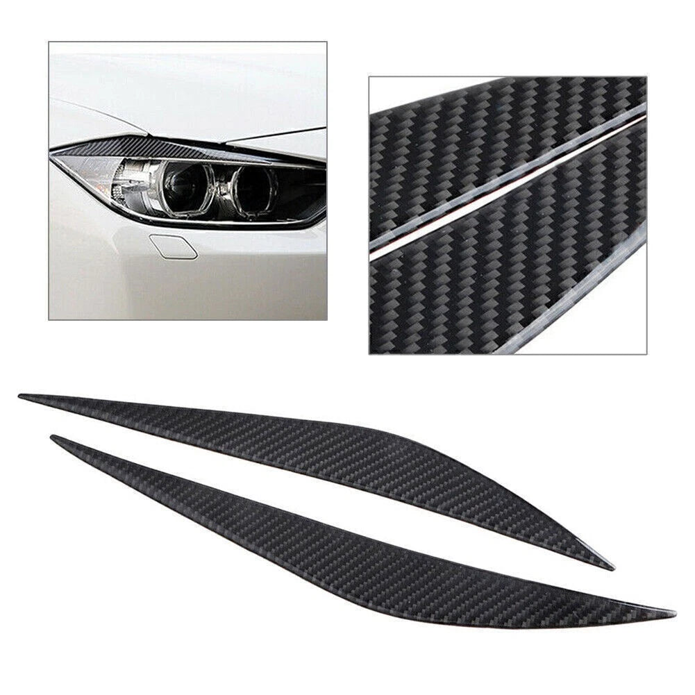 2 x Carbon Fiber Headlight Eyebrow Eyelid Covers for BMW 3 Series (2013-2017)