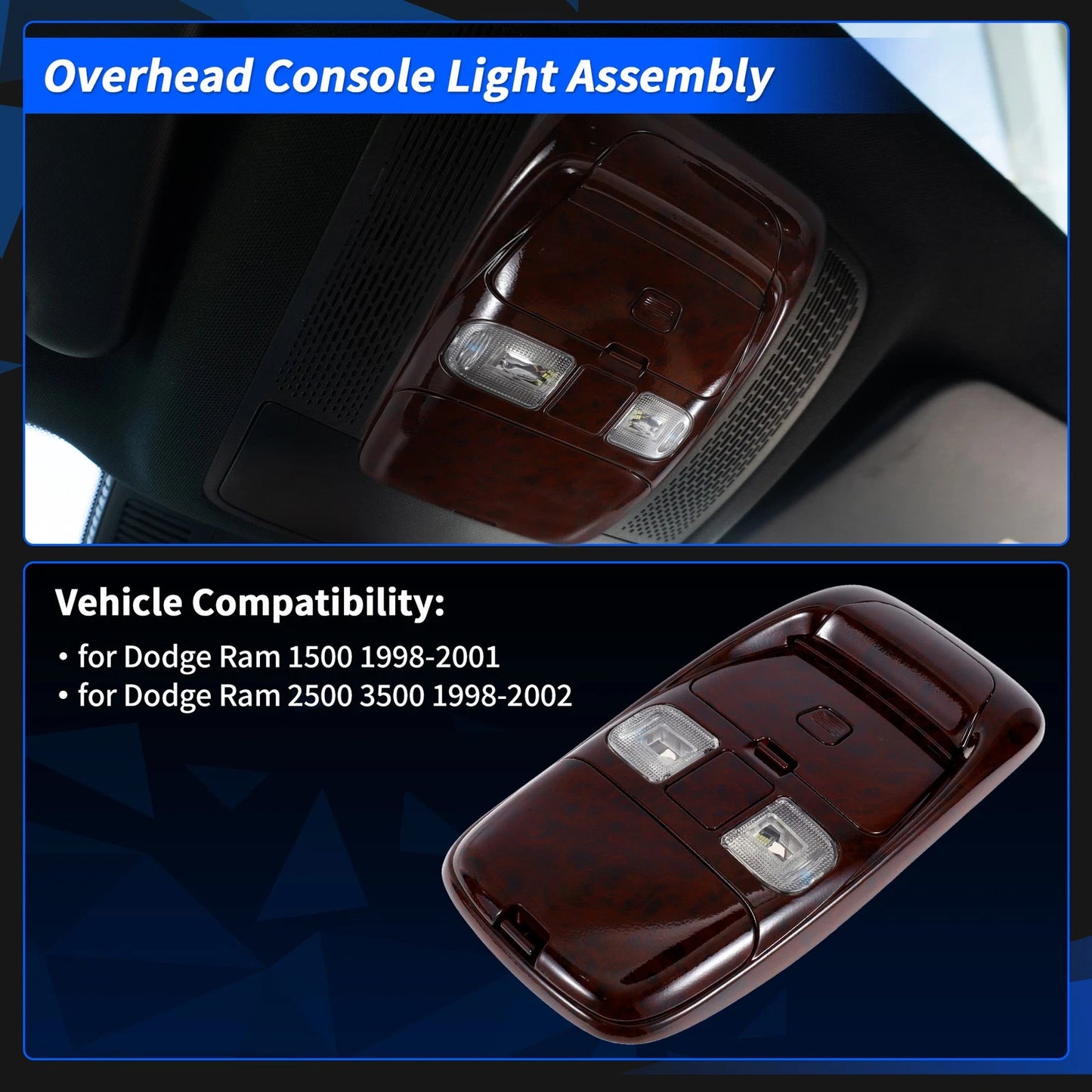 Peach Wood Overhead Console Light Assembly for Dodge Ram 1500