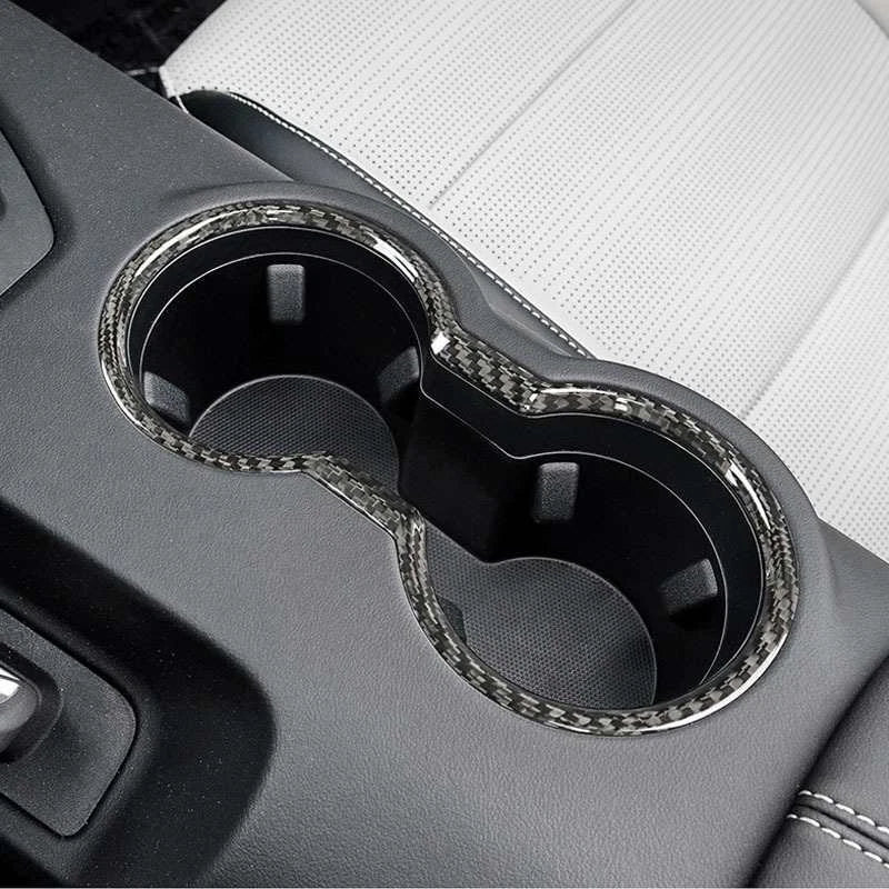 Carbon Fiber Console Water Cup Holder Panel Trim for Ford Mustang 2024