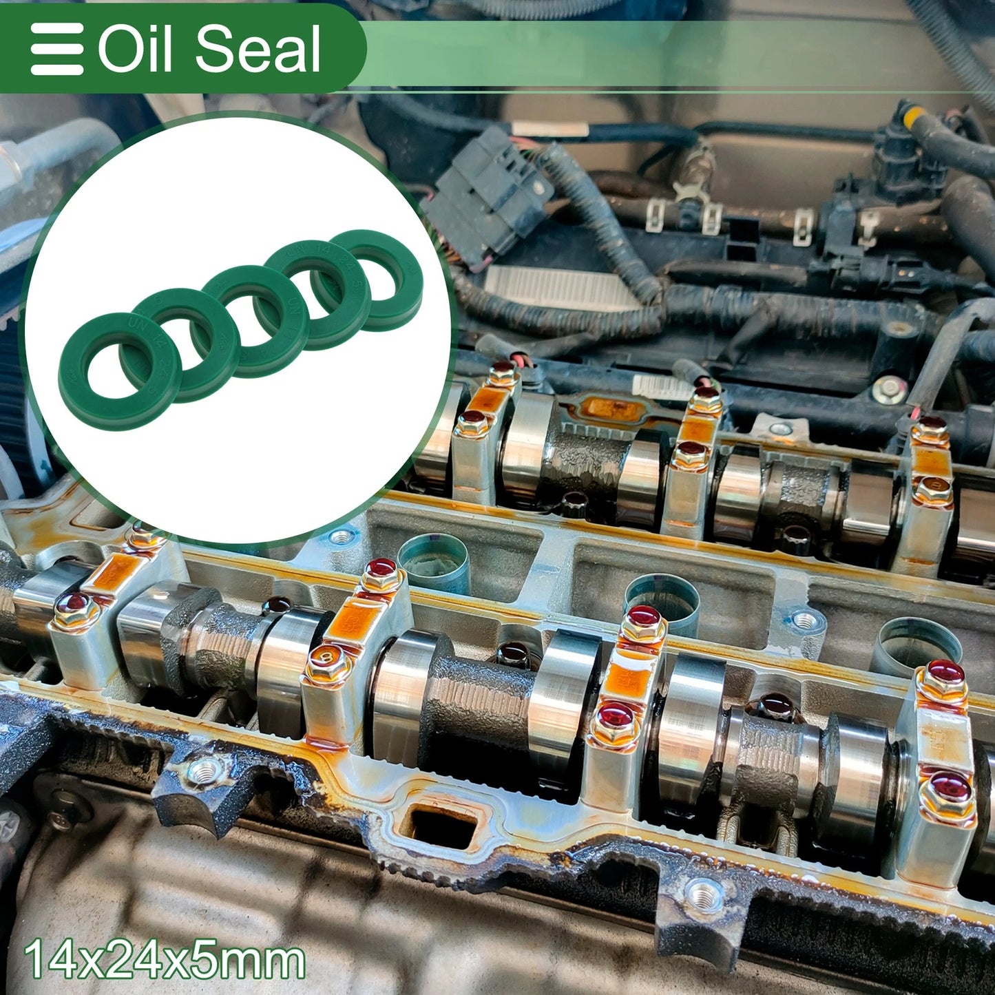 Oil Seal Rotary Shaft Seal TPU 14x24x5mm High Pressure Green 5 Pcs