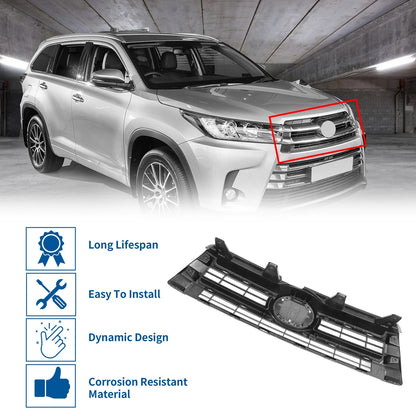 Front Upper Hood Bumper Grille for Toyota Highlander (2017-2019) Black