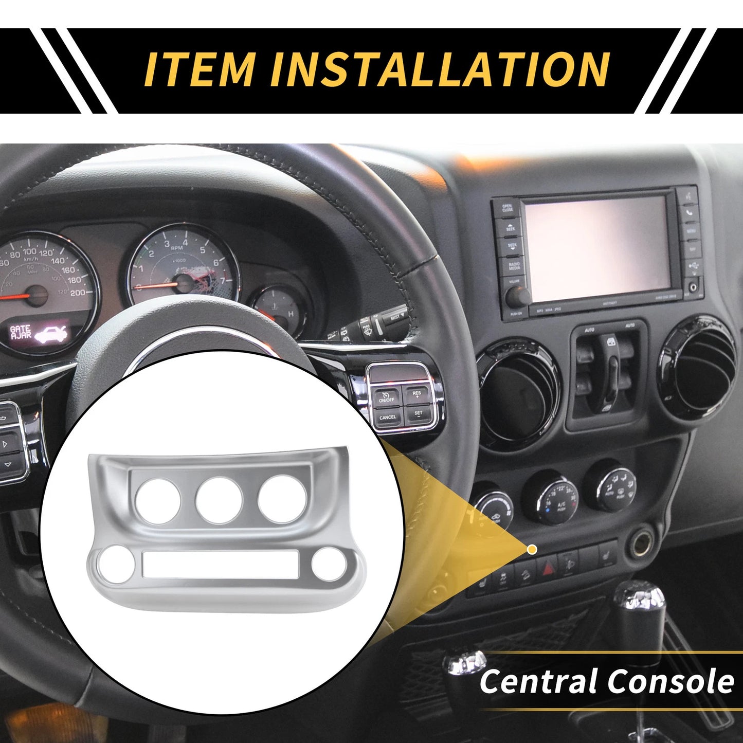 AC Switch Control Cover Trim for Jeep Wrangler JK JKU (2011-2017) Silver Tone
