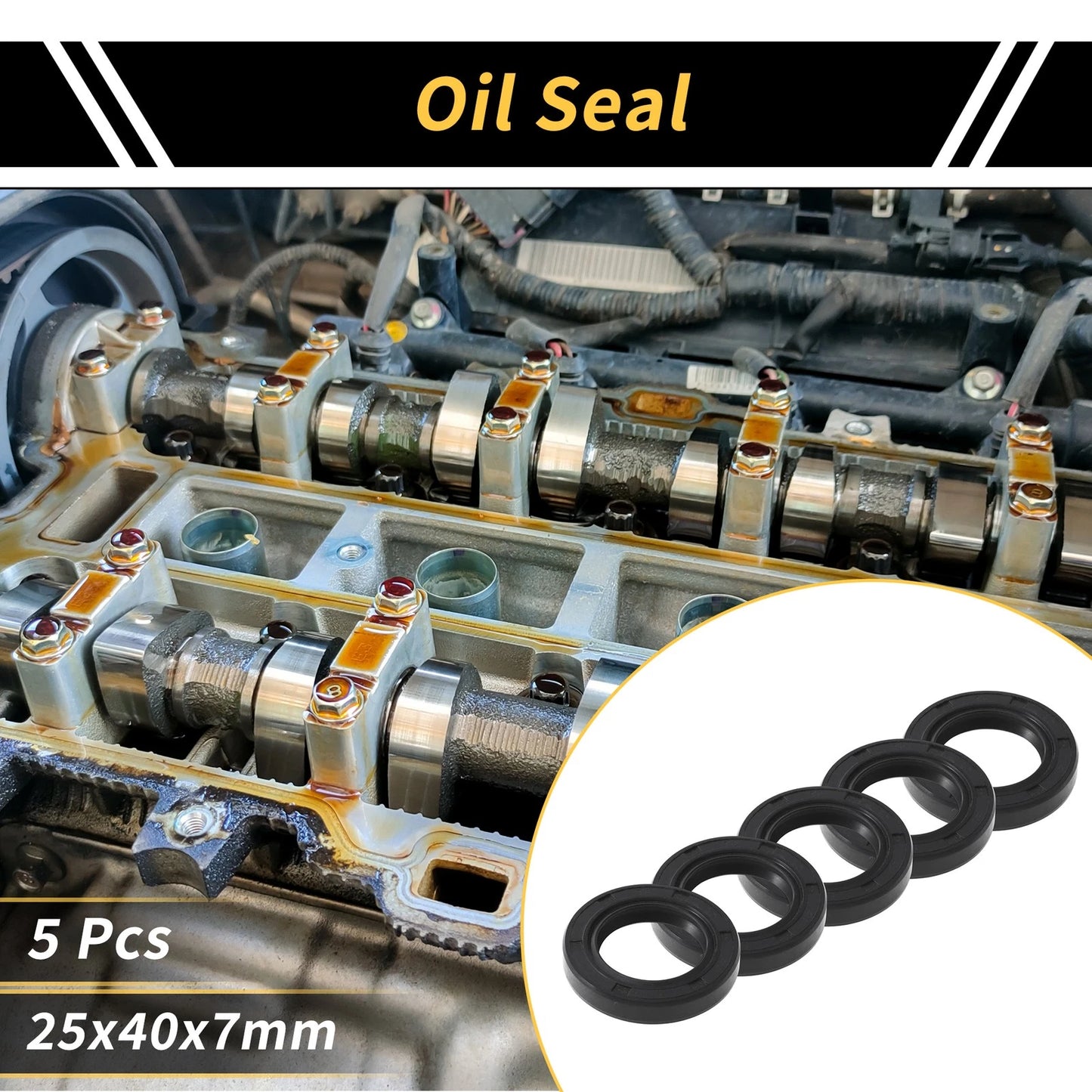 Oil Seal 25x40x7mm Seal Ring Rotary Shaft NBR Rubber Black 5 Pcs
