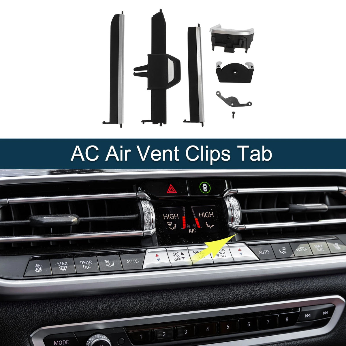 AC Air Vent Clips Tab for BMW X5 G05 2019-2023 Black Silver Tone 1 Set