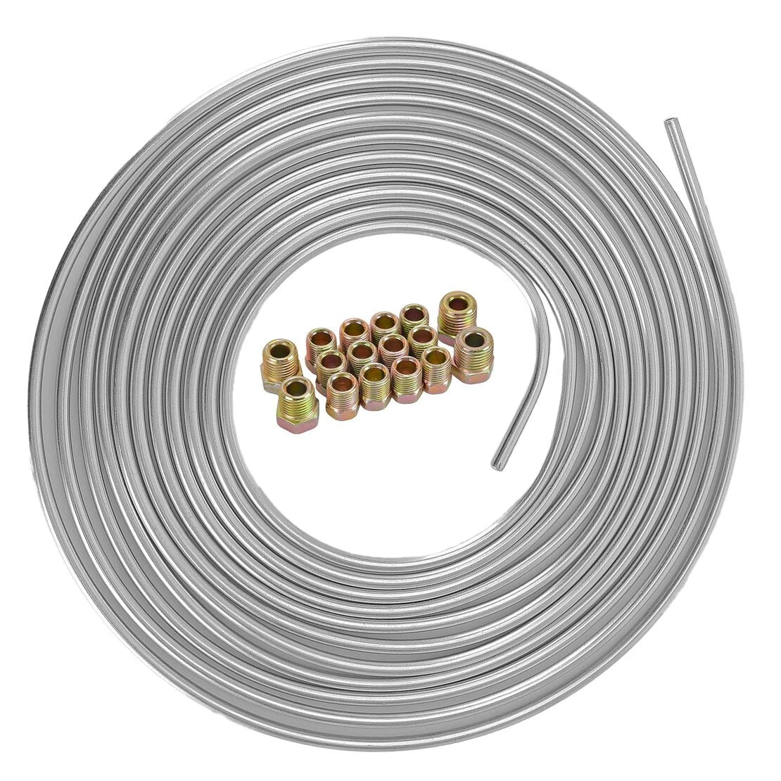 1/4" OD Galvanized Steel Brake Line Tubing Coil Roll w/ 16 Fittings (All Years)