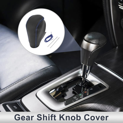 Gear Shift Knob Cover for BMW 3 Series Black Blue Faux Leather (2004 - 2012)