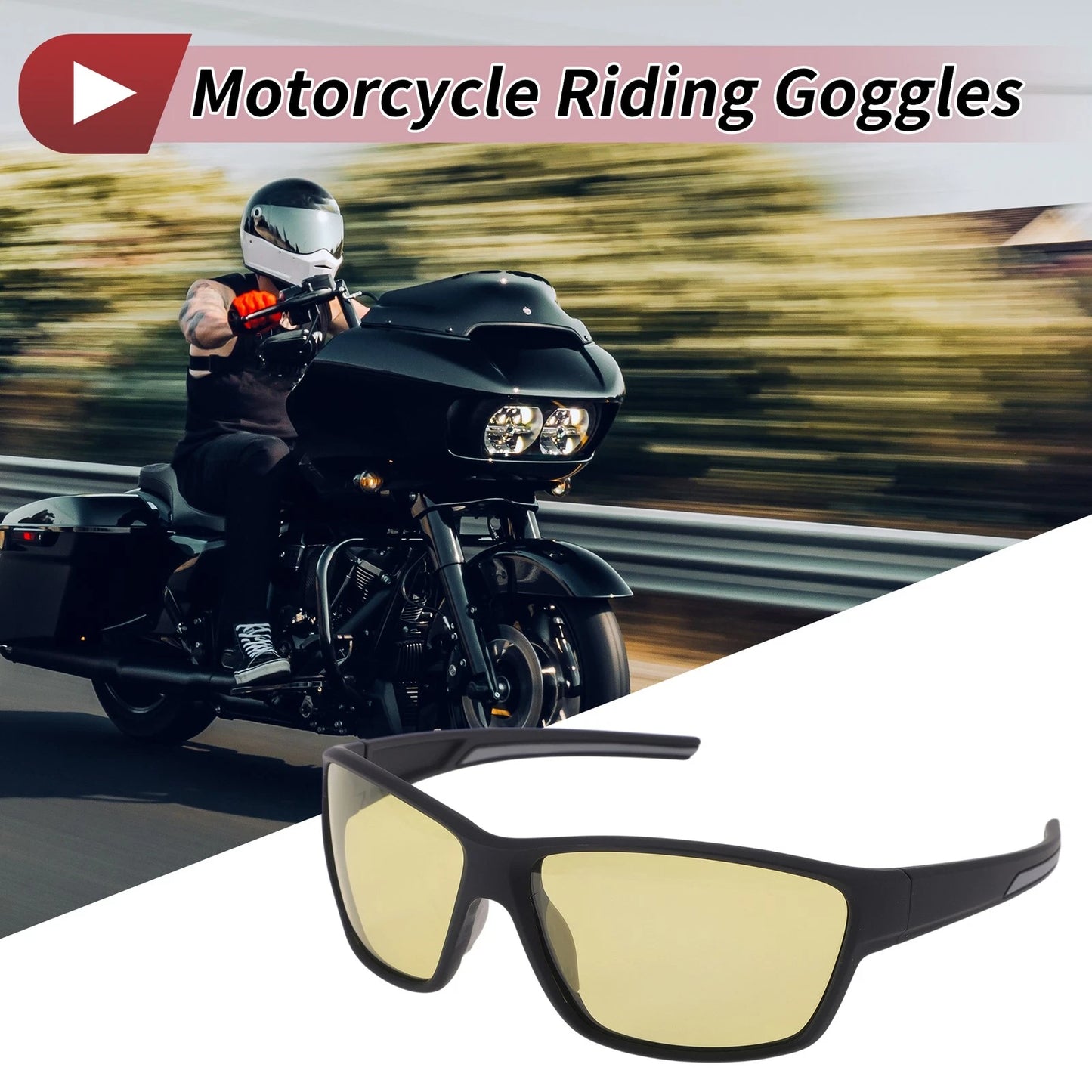 Set Motorcycle Riding Goggles Yellow Lens Black Gray Frame PC UV400