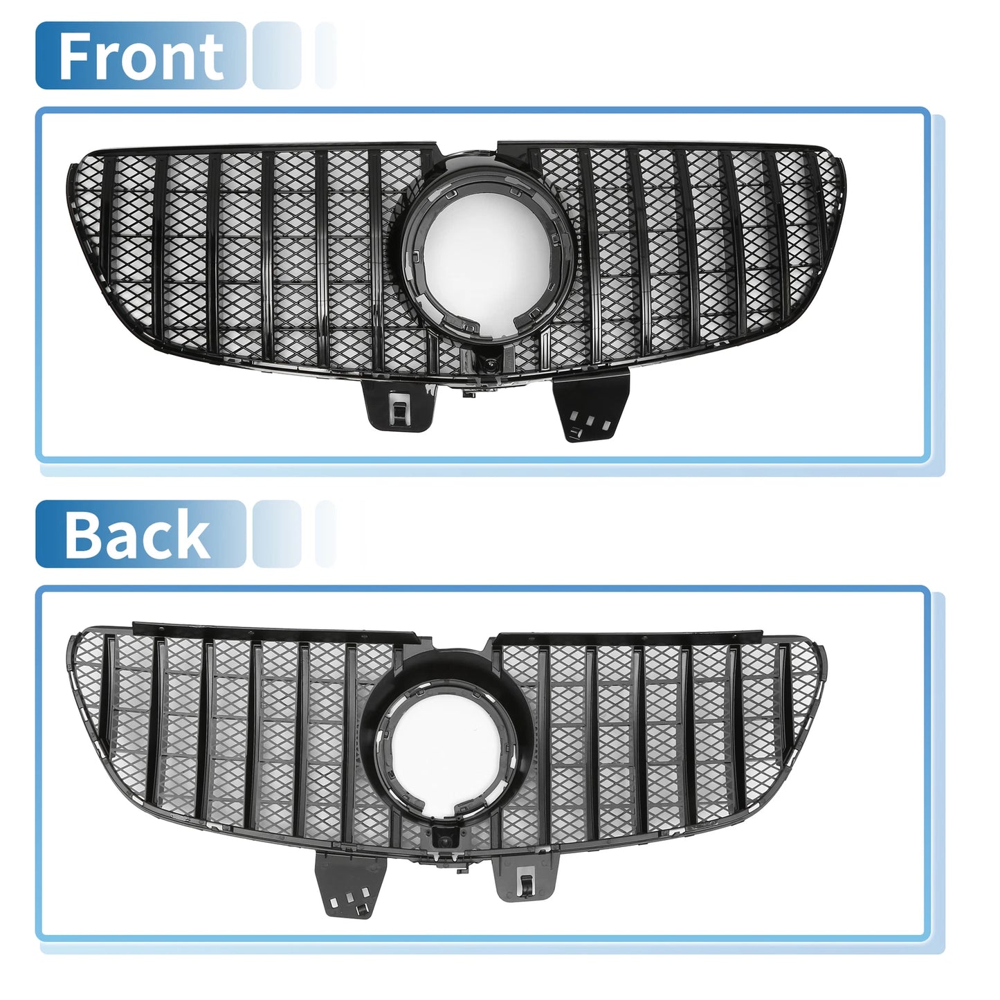 Front Upper Bumper Grille for Mercedes-Benz V-Class (2020-2024) Glossy Black