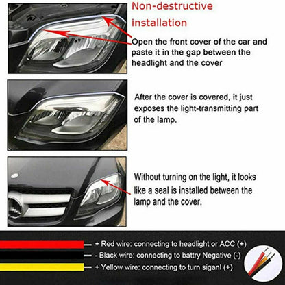 2 x 30CM Slim Amber Sequential Flexible LED DRL Turn Signal Strips for Car