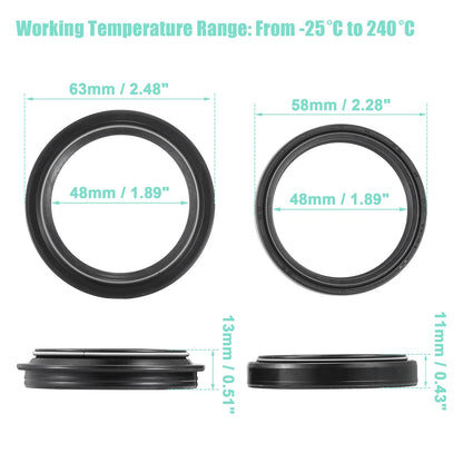 Front Fork Shock Oil Dust Seal Set 48mmx58mm for Kawasaki KLX450R