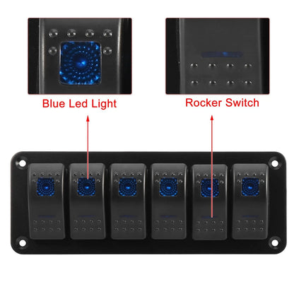 Panel / 6 Gang 4 Pin / Toggle Rocker Switch Panel for Car Marine Boat