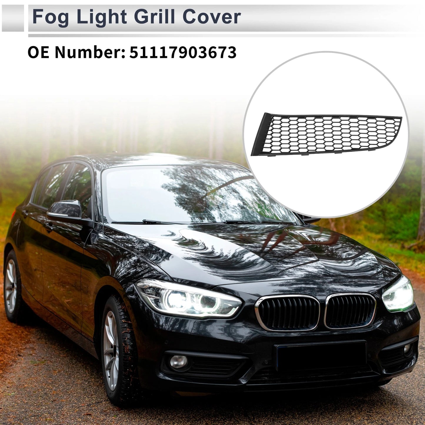 Left Front Fog Light Grill for BMW 740i (2011-2015) - 1 x Black Cover