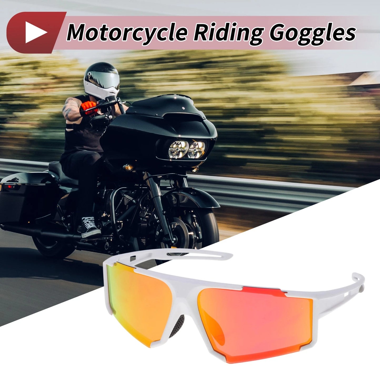 Motorcycle Riding Goggles Red Lens White Frame Tri-acetel Cellulose