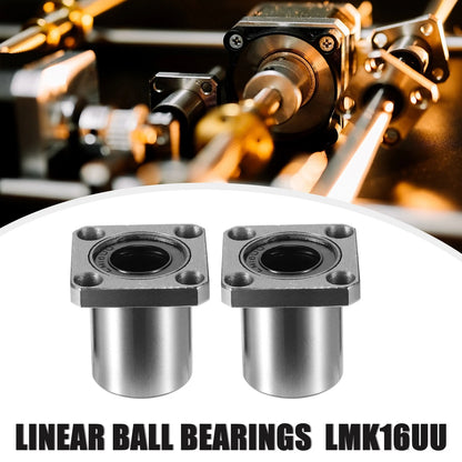 2 x Linear Ball Bearings Square Flange 16mm IDx28mm ODx37mm Length for LMK16UU