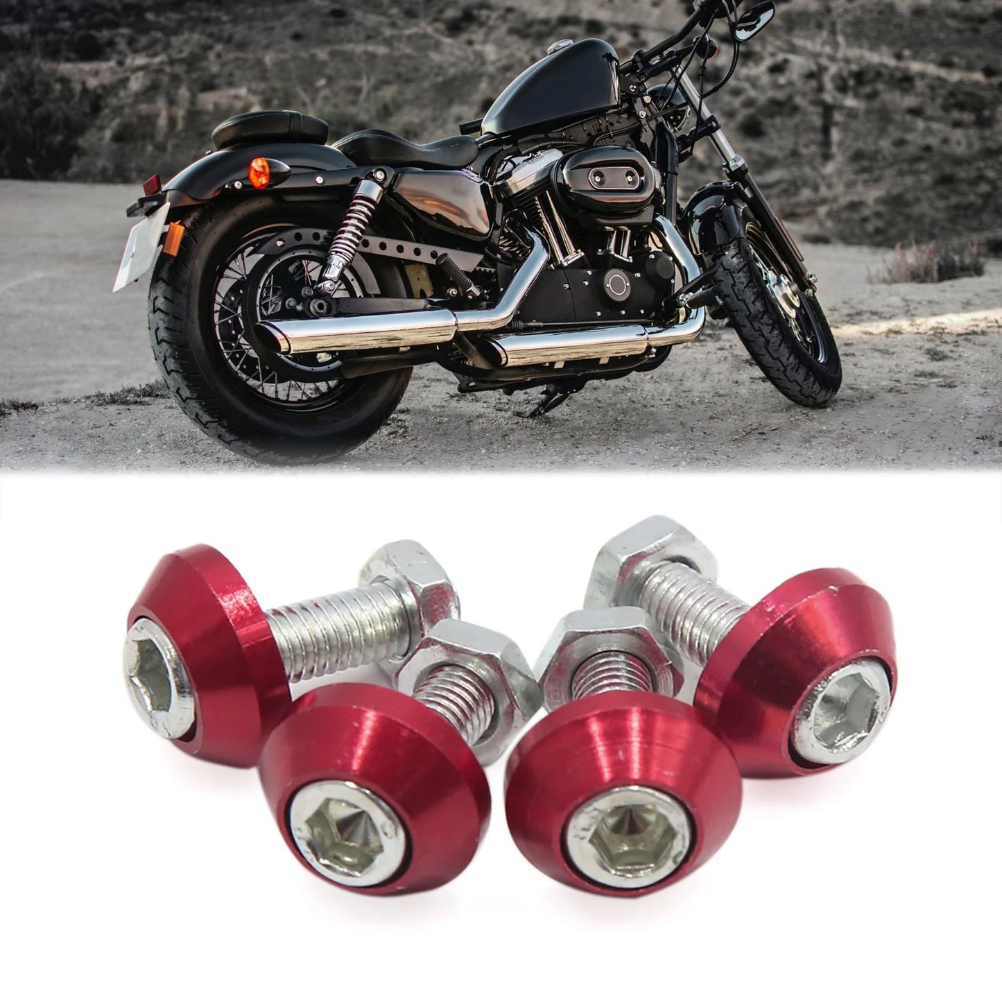 4pcs Rose Red 6mm Thread Diameter Motorcycle License Plate Frame Screws Bolts