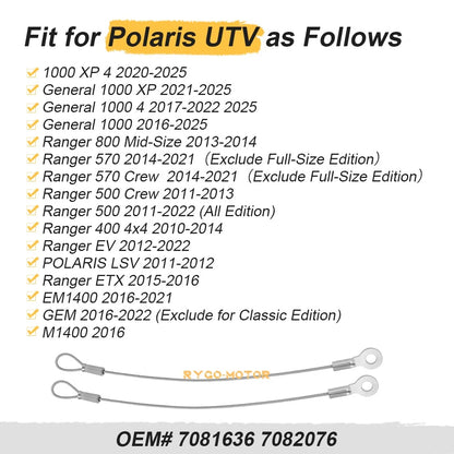 2 x Tailgate Cable for Polaris Ranger 400 500 570 800 EV