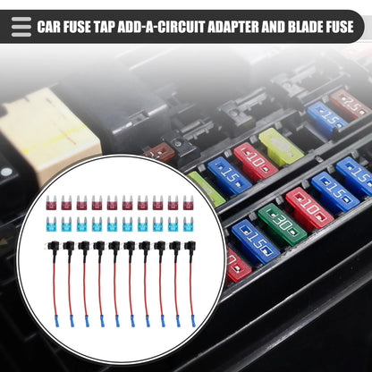 Circuit 12V Mini Fuse Tap w/ 10 x 15A 40A ATM APM Blade Fuses for Car