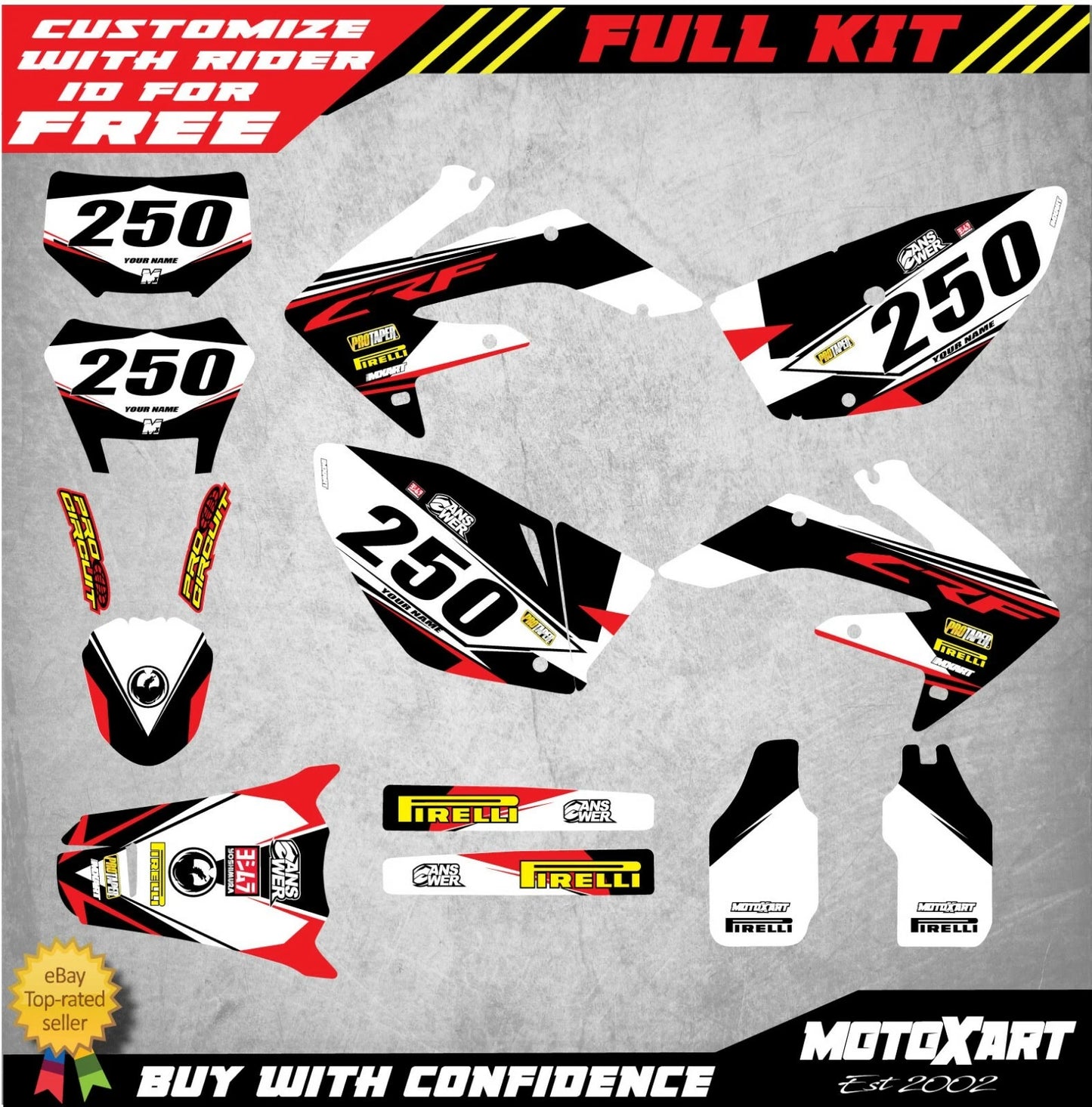 Custom Graphic Kit EURO RED for Honda CRF 250X (2004-2016) Decals