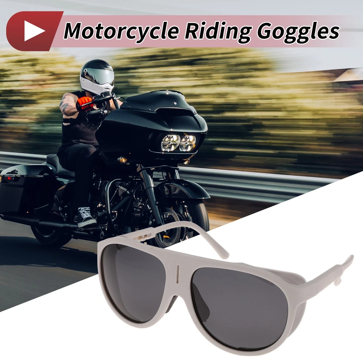 Motorcycle Riding Goggles Deep Gray Lens Gray Frame Tri-acetel Cellulose
