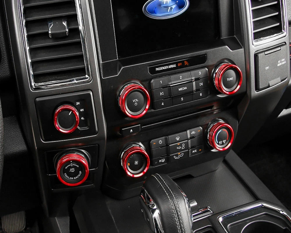 6Pcs Air Conditioner Buttons Audio Knob Ring Trim Fit For Ford F150 2016-2018