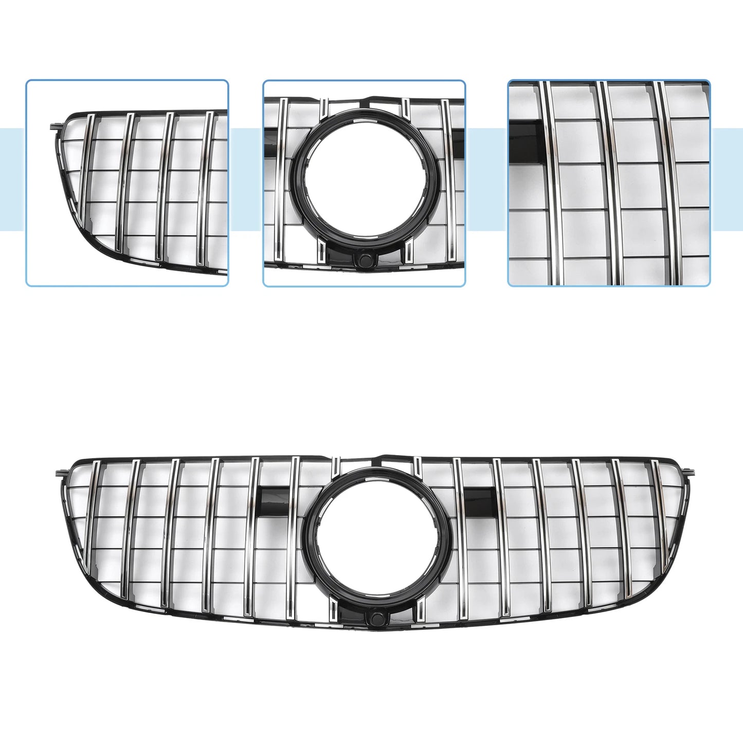 Front Upper Bumper Grille for Mercedes-Benz GLS500 2017 Chrome Silver Tone