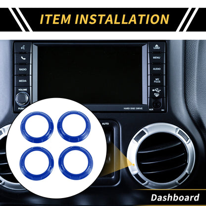 AC Vent Dashboard Decoration Rings for Jeep Wrangler JK JKU (2011-2017) Blue
