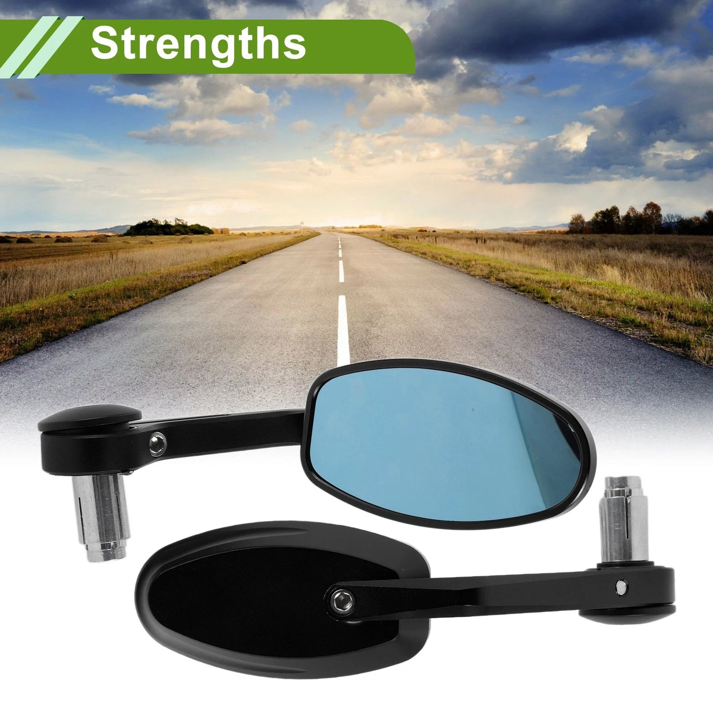 Motorcycle Rear View Mirrors Oval Shape Handlebar Mirrors Black Aluminum Alloy
