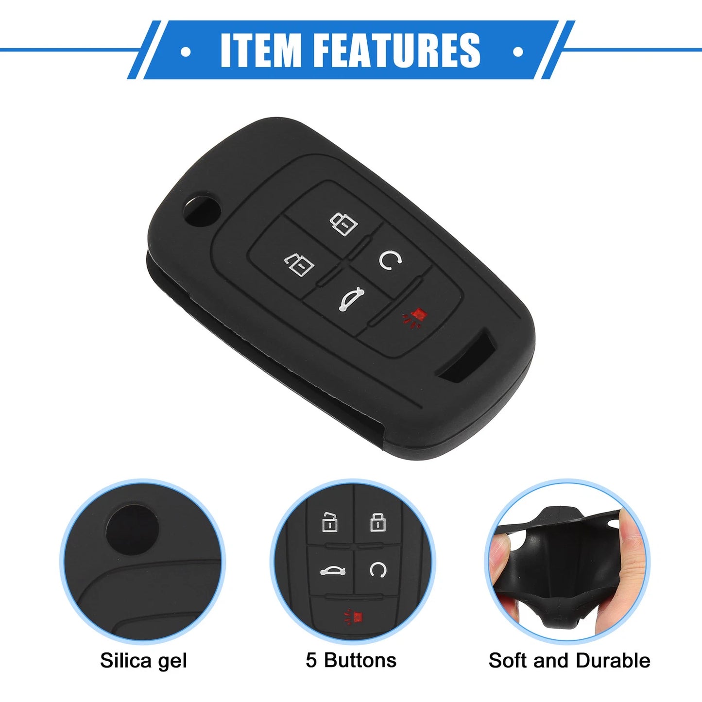 5 Button Remote Key Shell for Chevrolet Camaro (2010 - 2019) Black