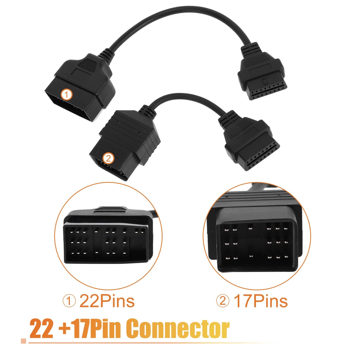 2 x OBD1 to OBD2 Adapter Cables for Toyota (22-Pin, 16-Pin, 17-Pin)