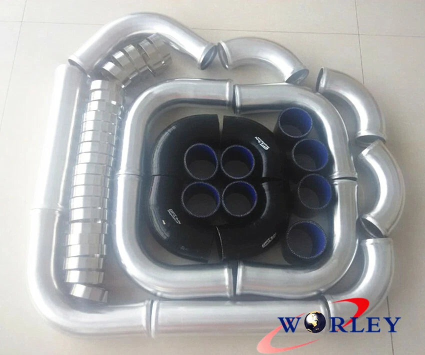 Universal Intercooler 300x600x70mm + 3" Aluminum Piping + Blue Hose Kit