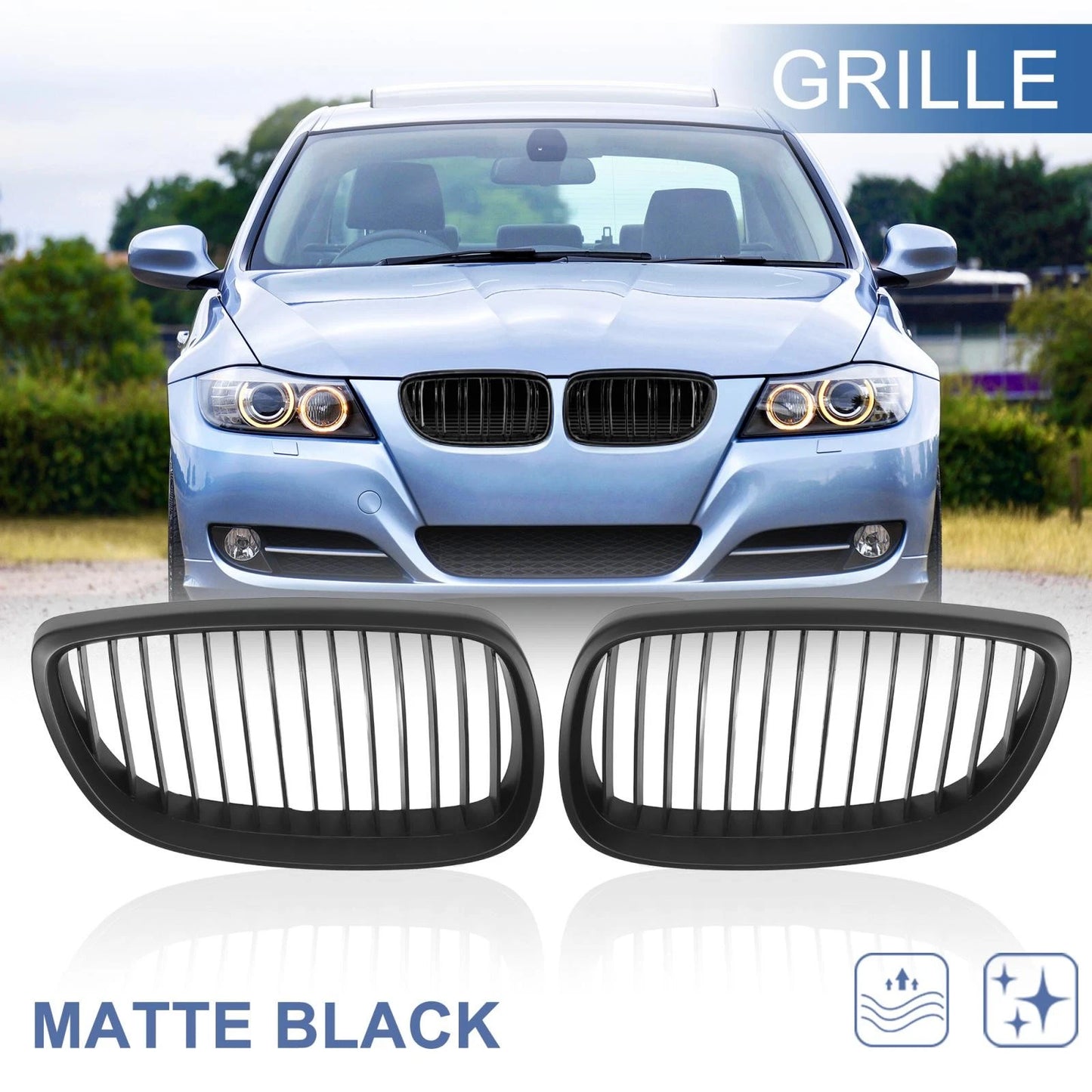 Front Kidney Grille Dual Slat for BMW E92 2006-2010 2 Door Matte Black