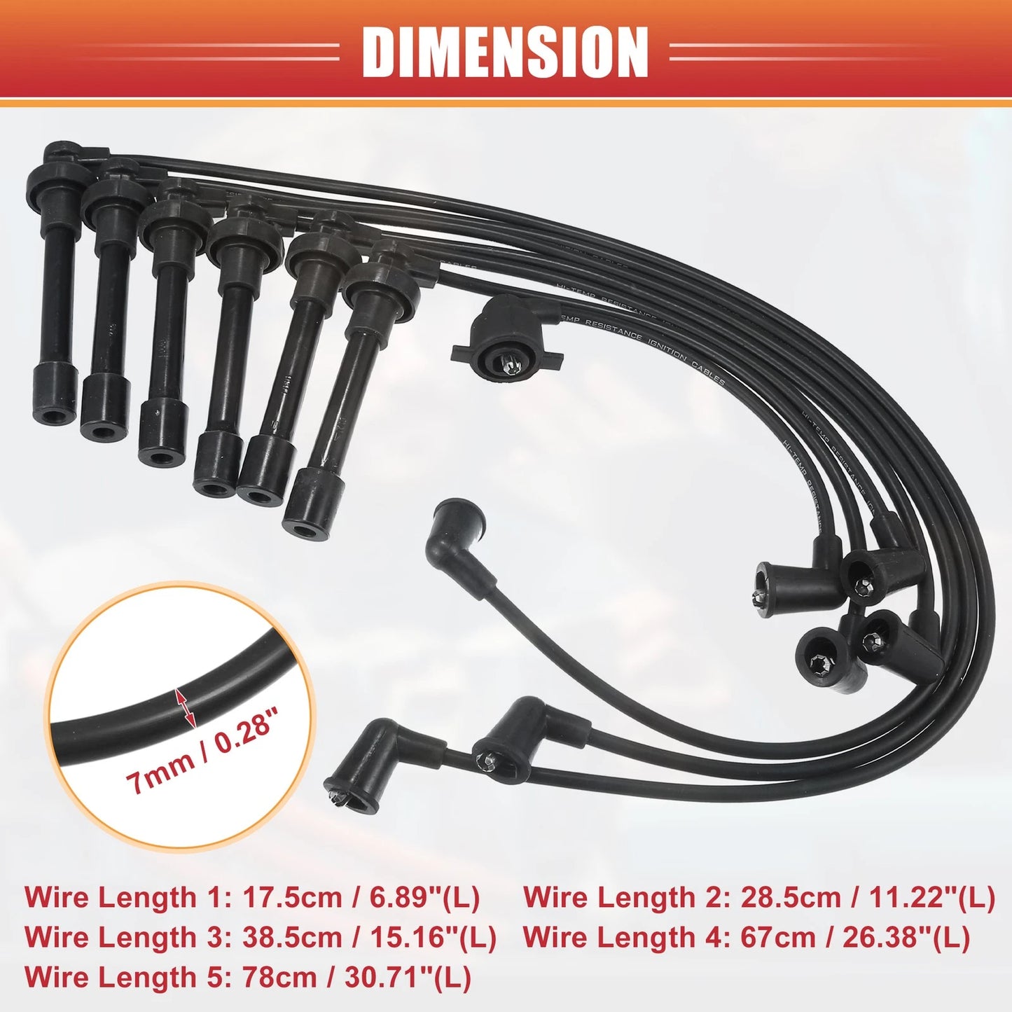 7pcs Spark Plug Wire Ignition Coil Cable for Honda Accord (1998-1999)