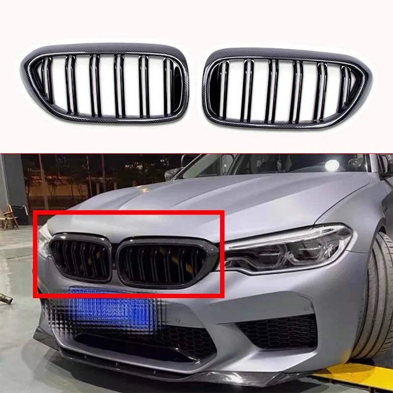 Gloss Carbon Fiber Front Bumper Kidney Grille for BMW 5 Series G30 Pre-LCI 17-20